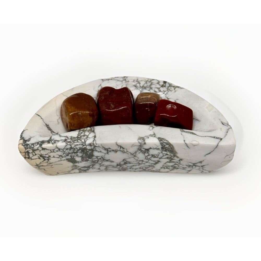 Howlite Crystal Bowl with Red Creek Jasper‎ Stones Polished Healing Decor